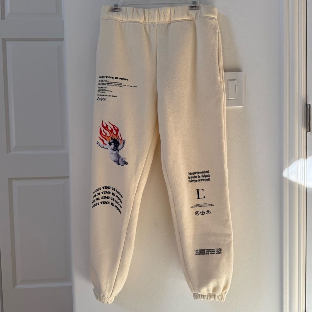 Civil Regime This is Our Time Sweatpant Joggers in Creamy White M - Picture 2 of 8